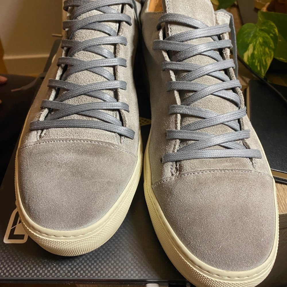 John Varvatos Reed sneaker in steel grey suede, size 11.5